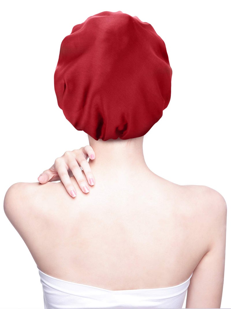 Syhood 6 Pieces Sleep Cap Satin Bonnet Sleeping Hat Soft Elastic Night Hair Cover for Women(Red, Navy Blue, Dark Blue, Brown, Black, Beige,Medium) - Image 4